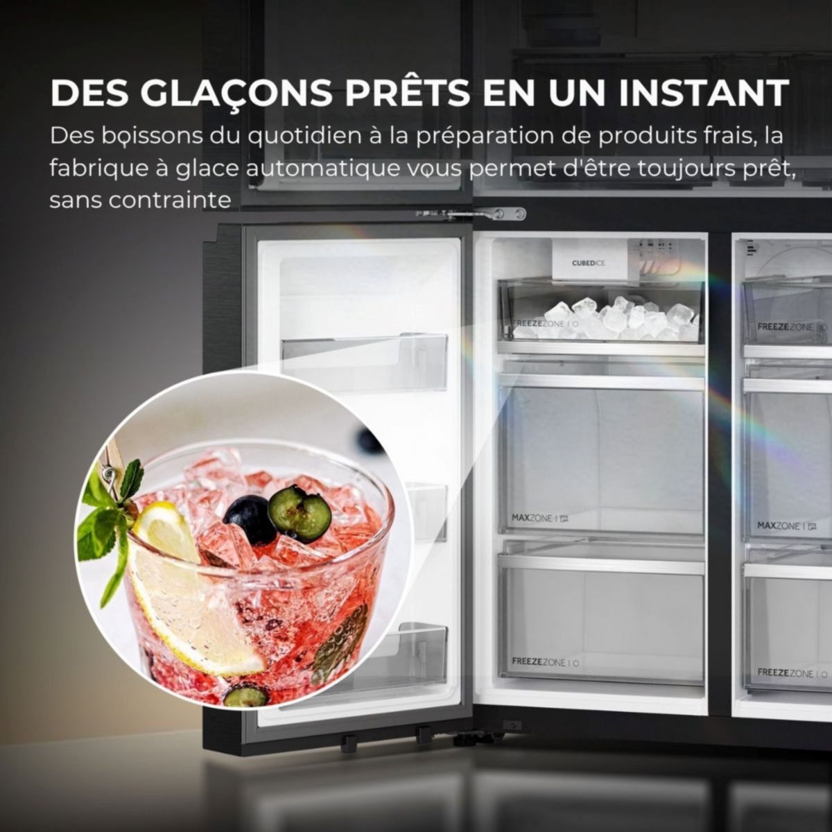 Réfrigérateur multi portes HFW99F19ESSB couleur unique, HAIER