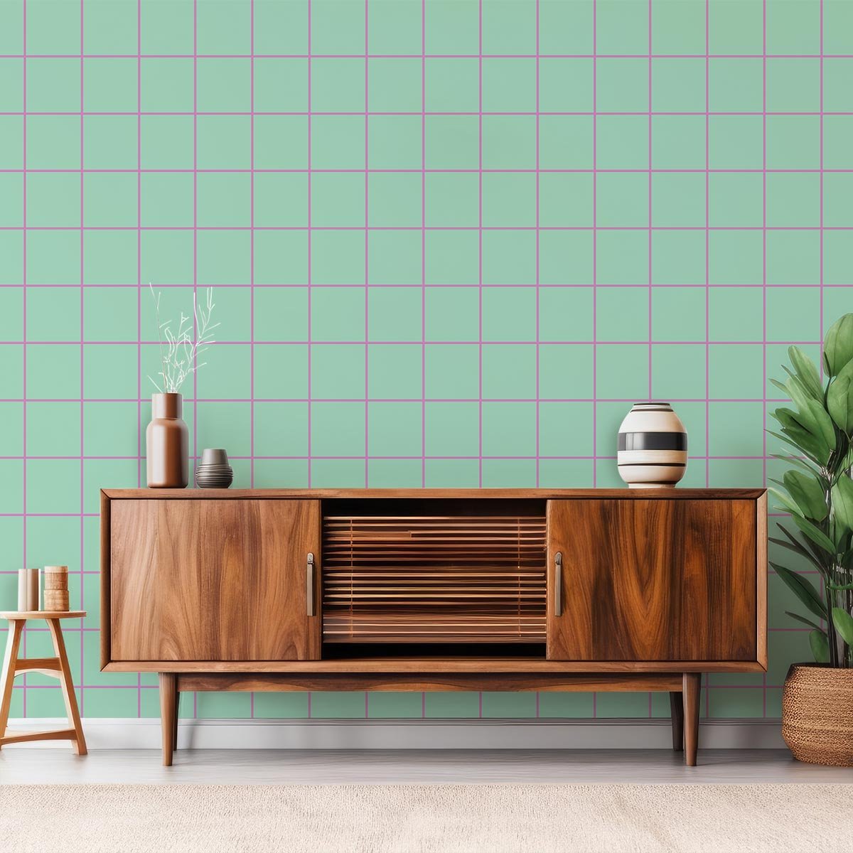 Papier peint carreaux menthe intissé, HEXOA