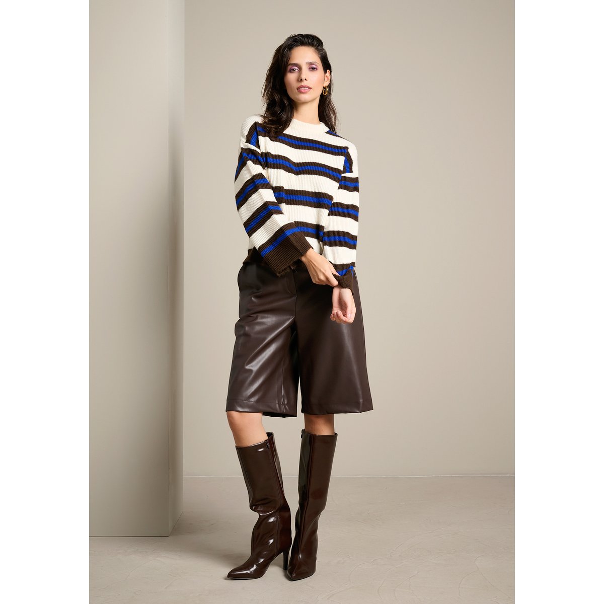 Pull côtelé à rayures blanc vanille, LOLALIZA