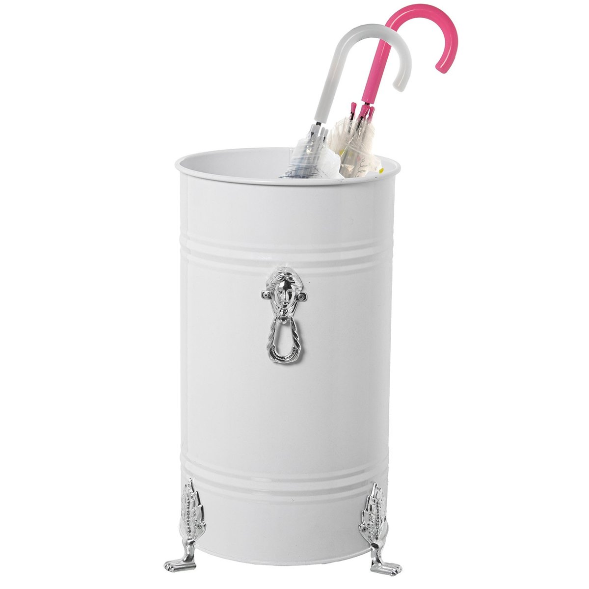Porte parapluie rond en métal blanc et argenté 23x23x43cm blanc, WADIGA