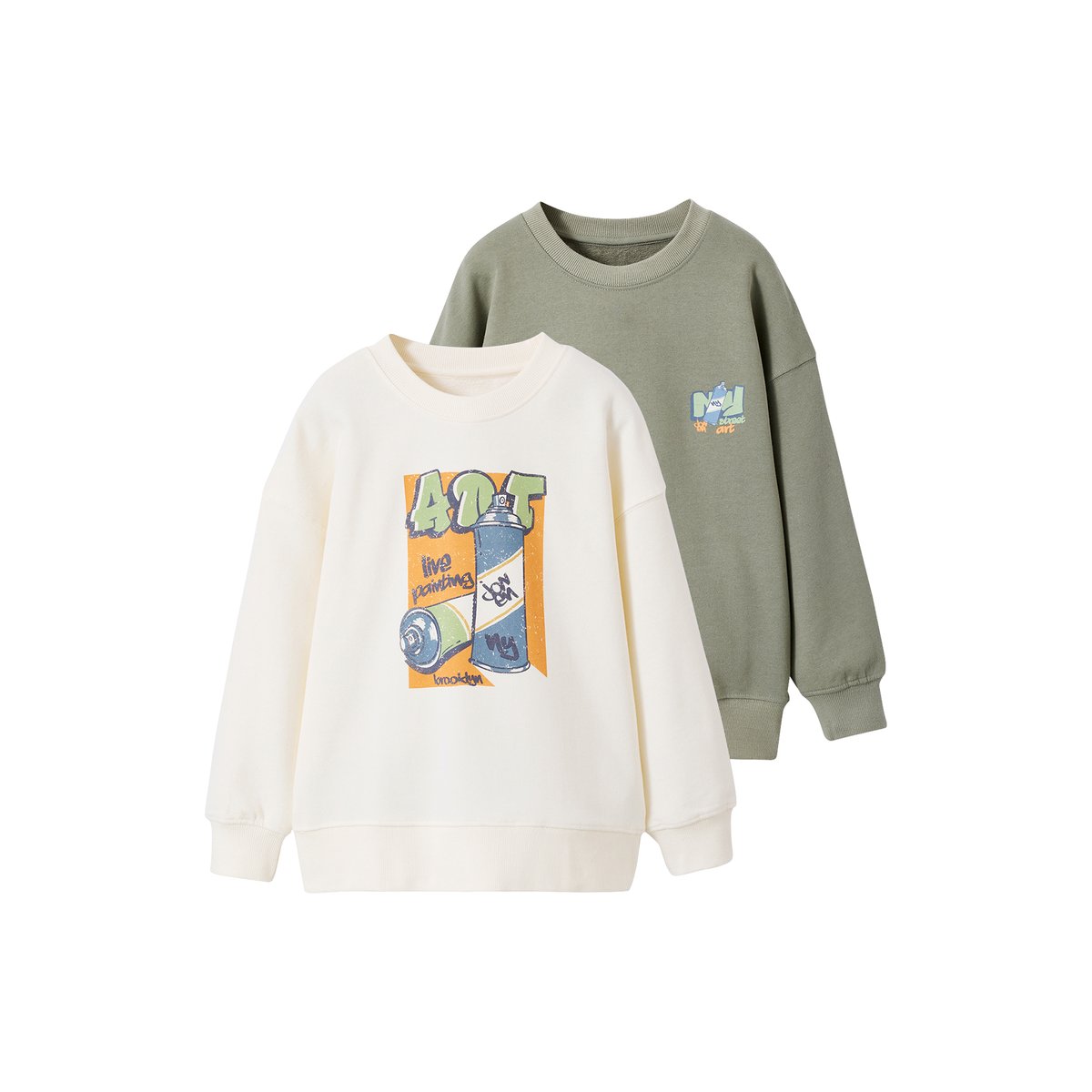 Lot 2 sweats manches long vert sauge, JONEN