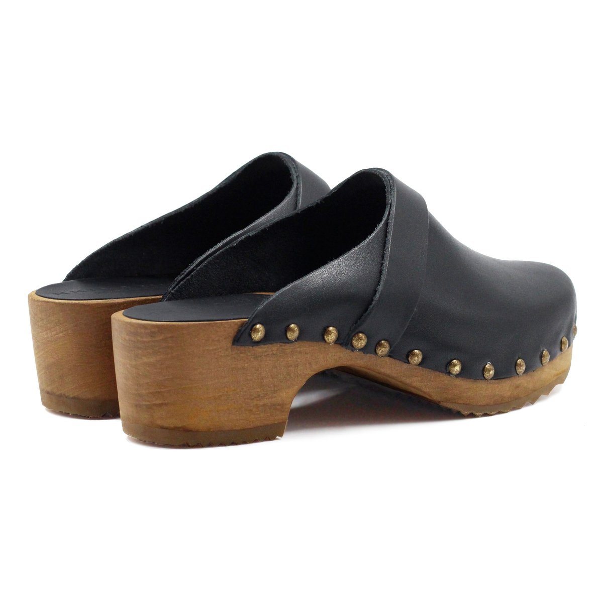 Sabots bois cuir lisse noir, JULES & JENN