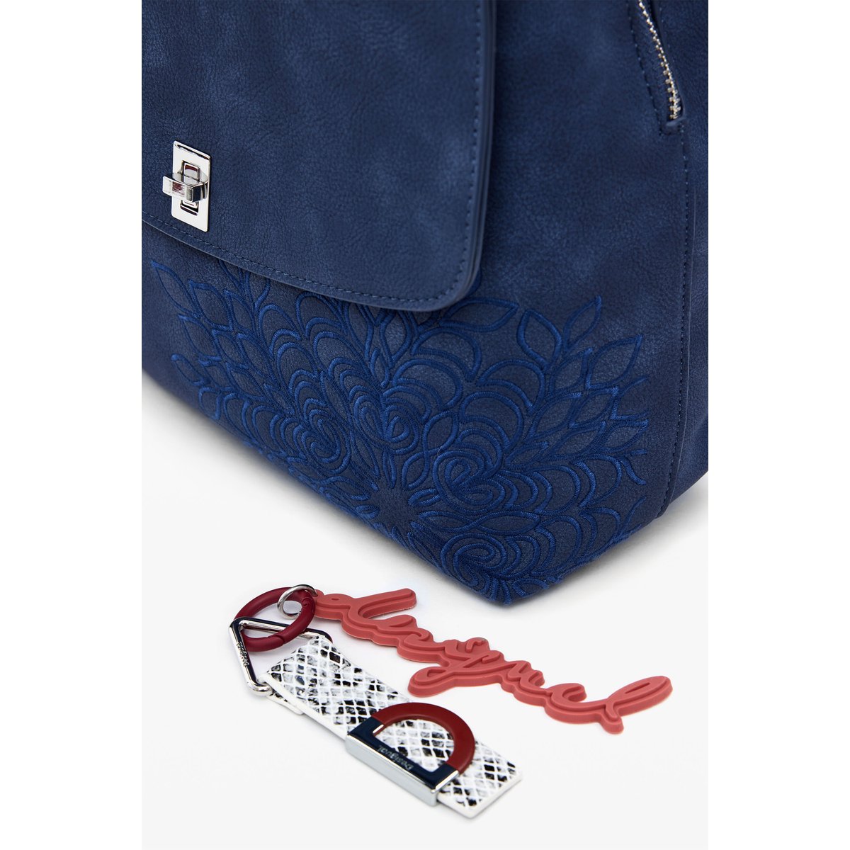 Petit sac à dos à rabat avec gravures bleu, DESIGUAL