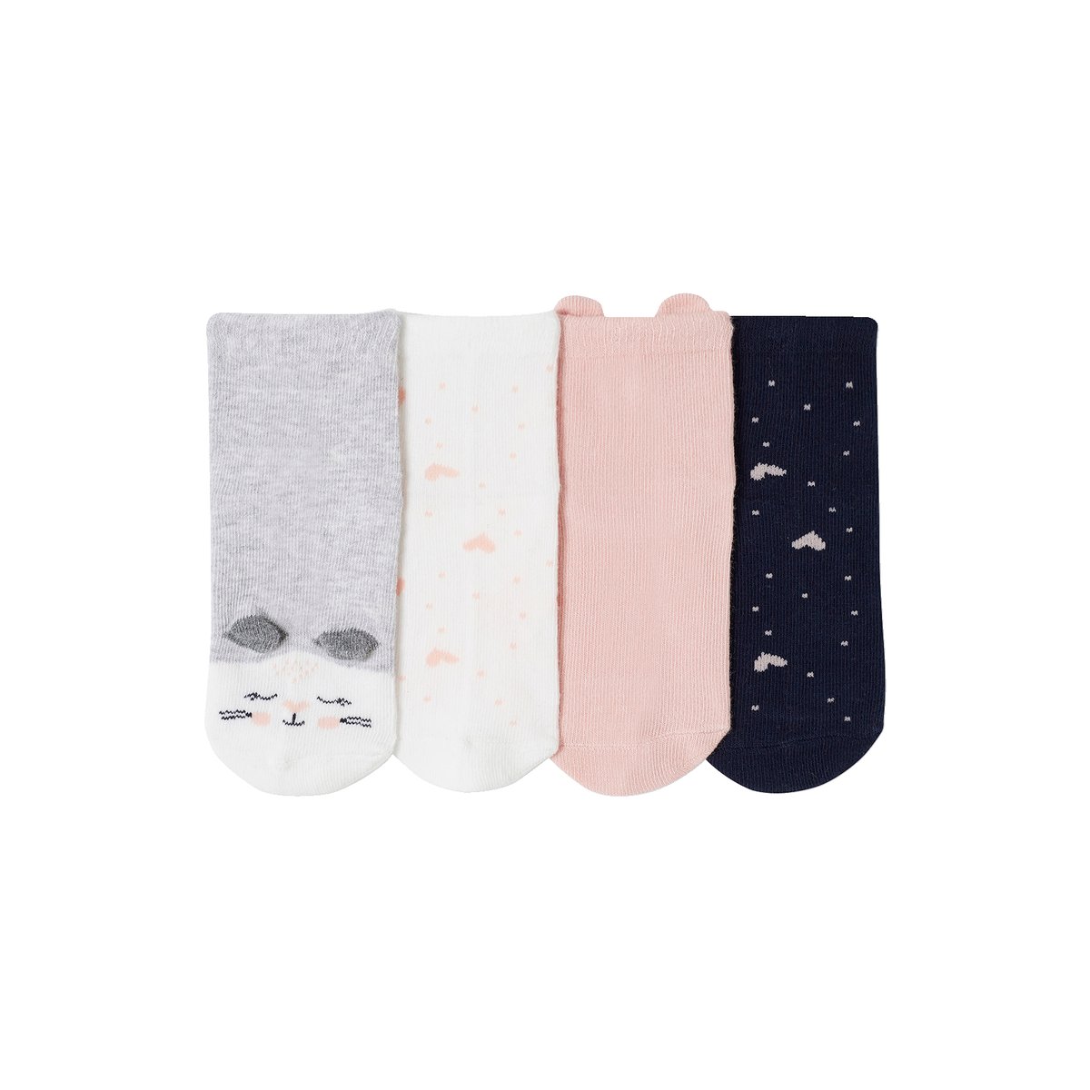 Lot de 4 paires de chaussettes chat et coeurs rose, VERTBAUDET