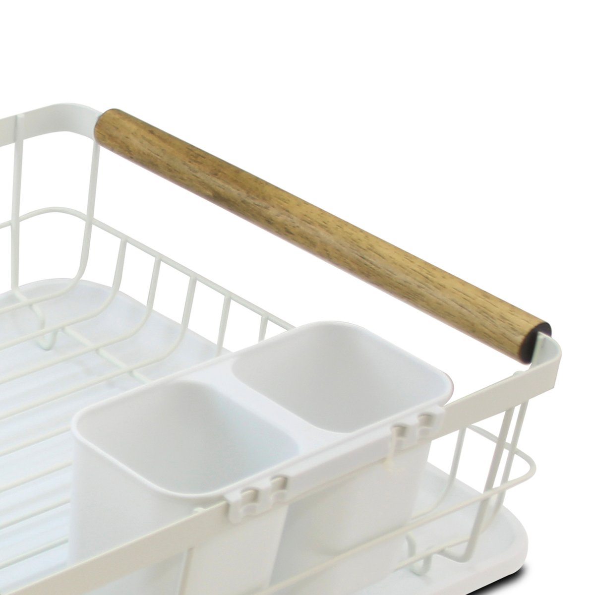 Égouttoir à vaisselle blanc et bois avec porte-couverts blanc, WADIGA