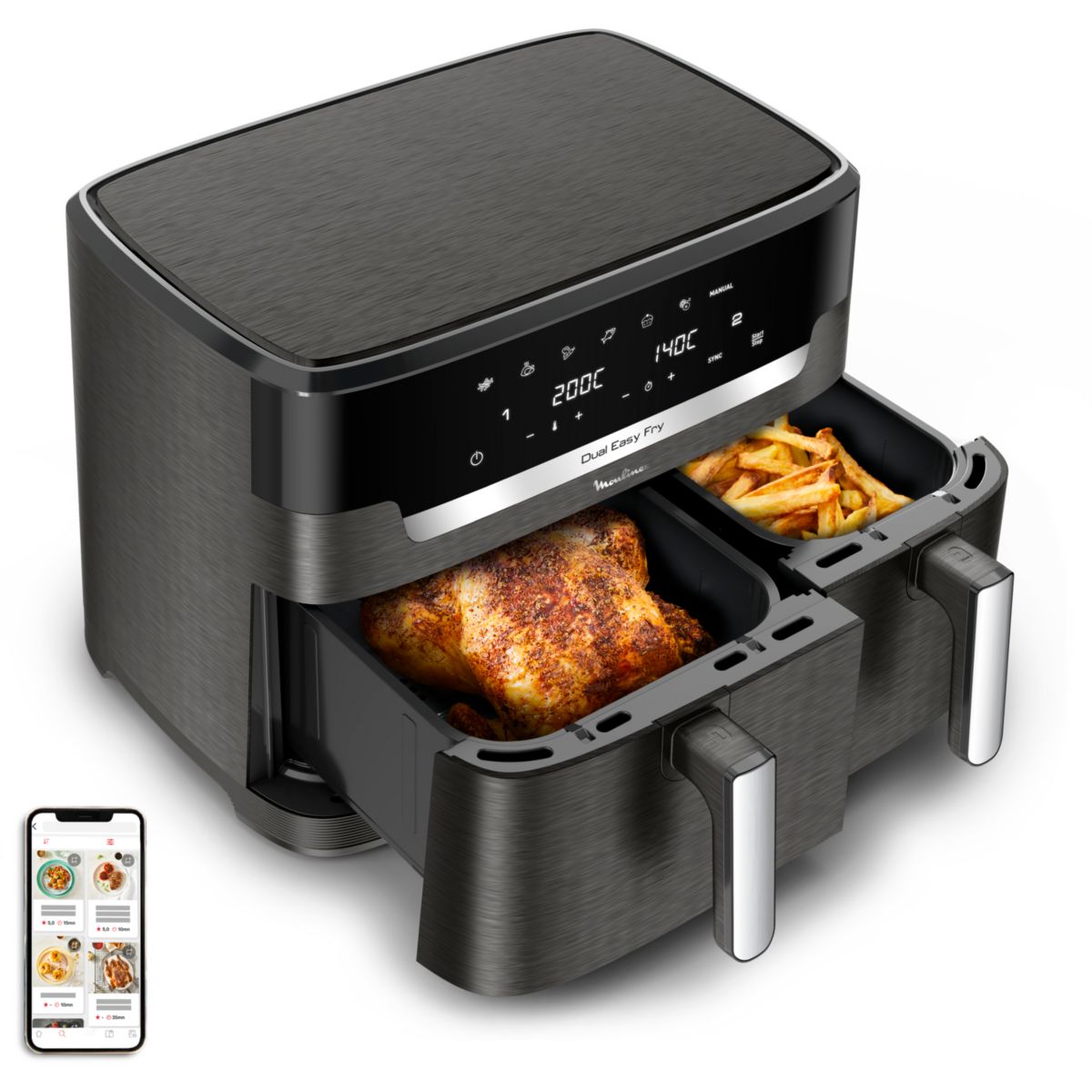 Friteuse sans huile Easy fry Dual XXL 11L EZ942HF0 noir, MOULINEX