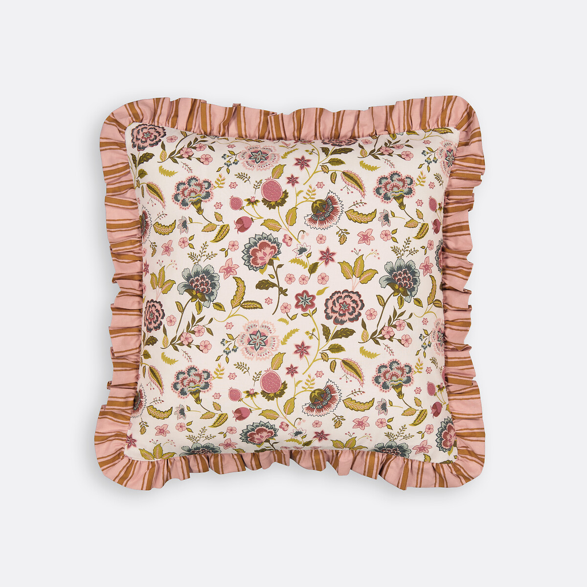 Capa de almofada com folhos 45x45 cm, Shirley branco motivo floral, LA REDOUTE INTERIEURS