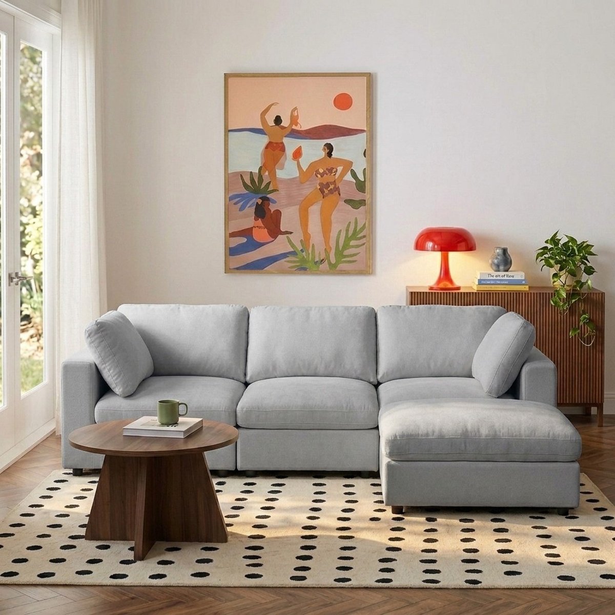 Canapé d'angle modulable tissu  MIZAR gris, BAÏTA