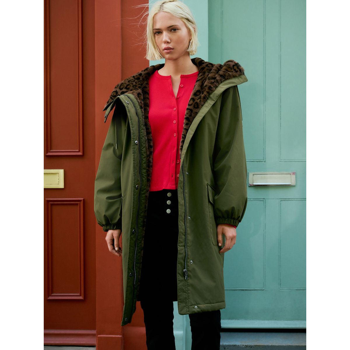 Parka avec doublure imitation fourrure imprimée animal vert kaki, NEXT
