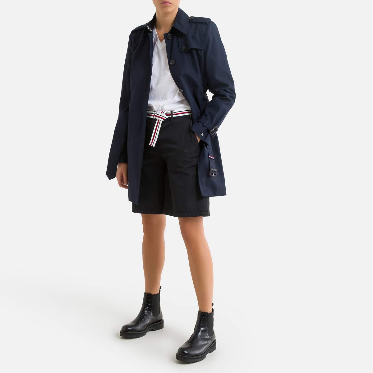 Trench mi-long fermeture boutonnée, mi-saison marine, TOMMY HILFIGER