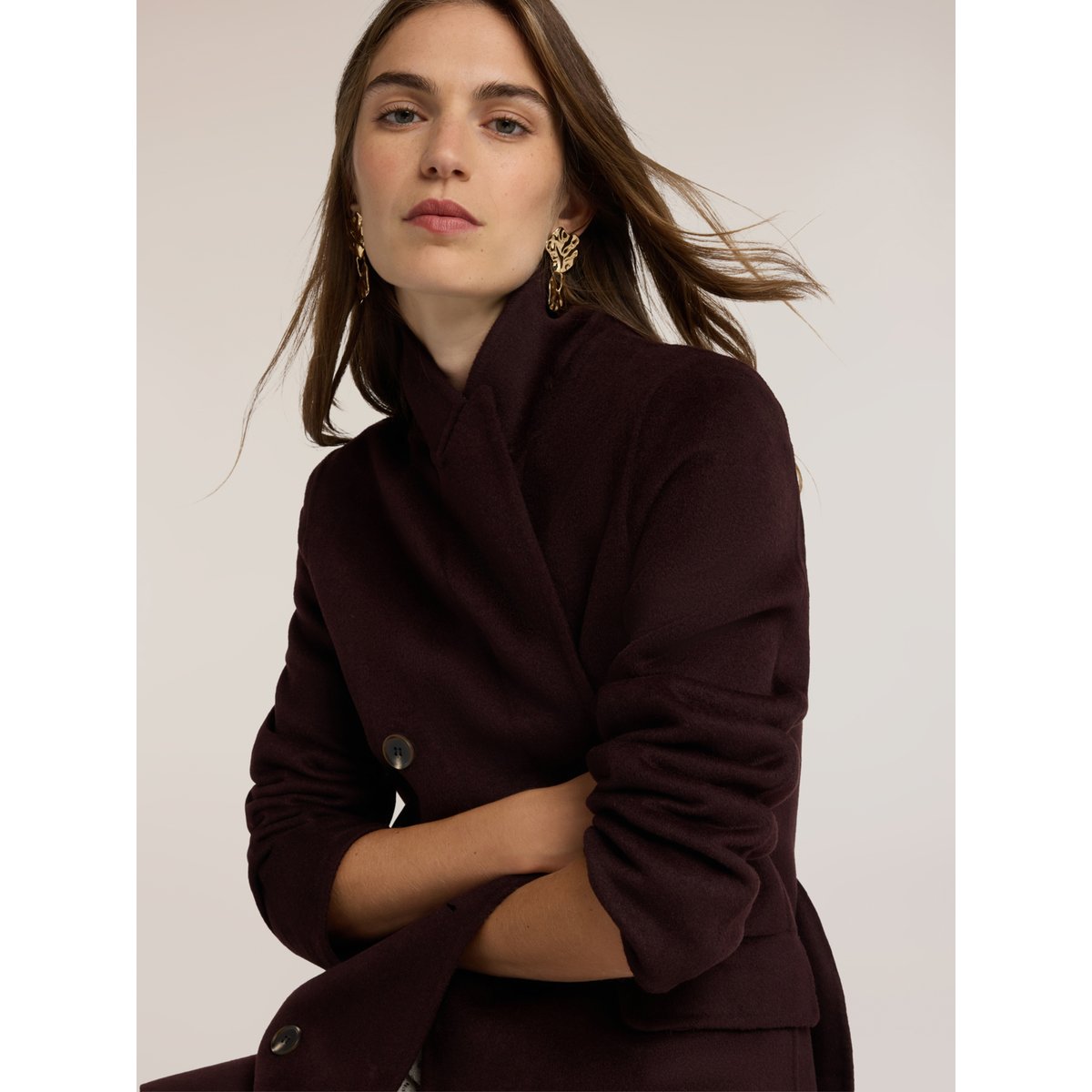 Manteau ceinturé double boutonnage marron, MOTIVI