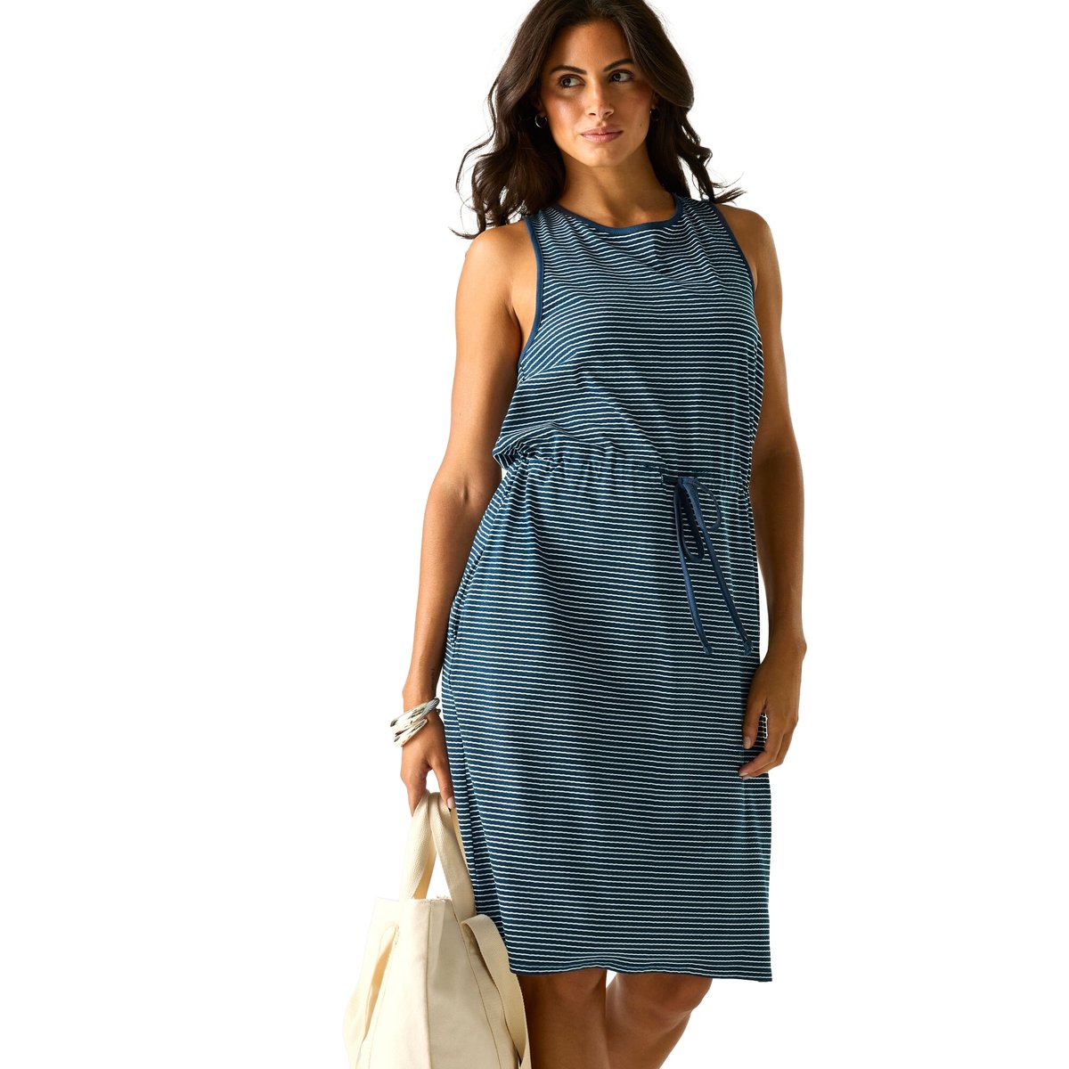 Robe sans manches à taille ajustable motif/style à rayures AMORIE bleu marine / blanc, REGATTA