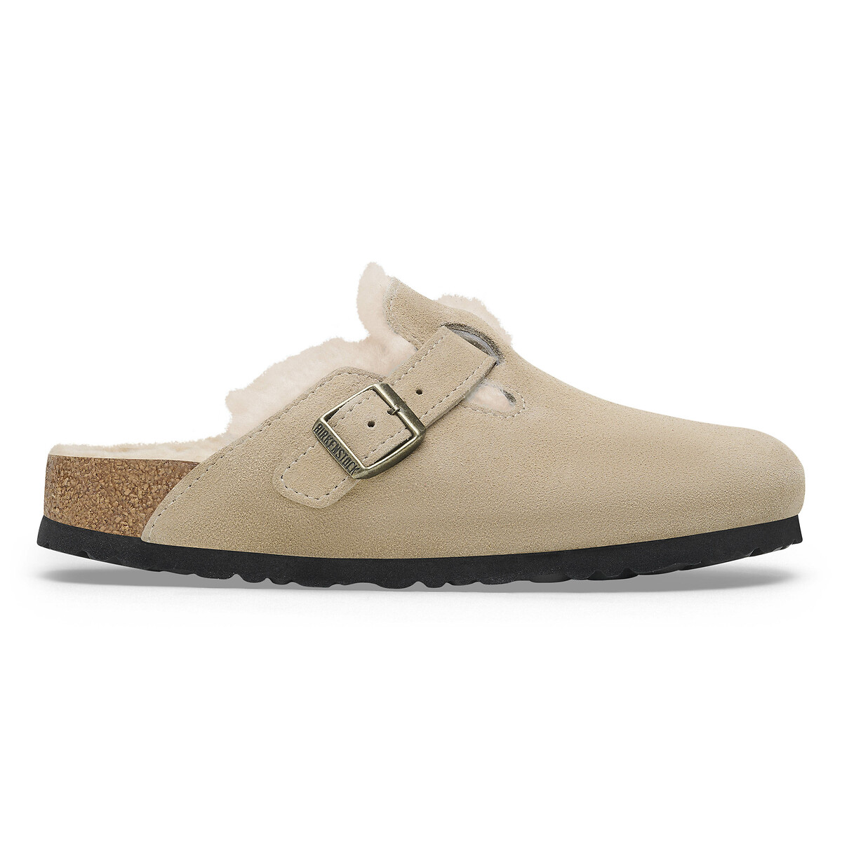 Sabots fourrés en cuir suédé Boston Sherling taupe, BIRKENSTOCK