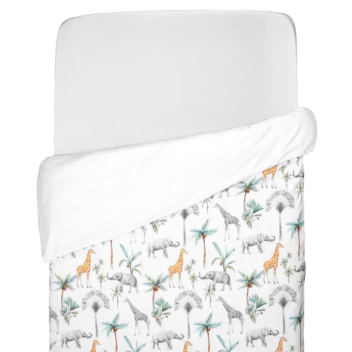 Housse de couette réversible en satin de coton SAFARI safari, vert, gris, blanc, SEVIRA KIDS