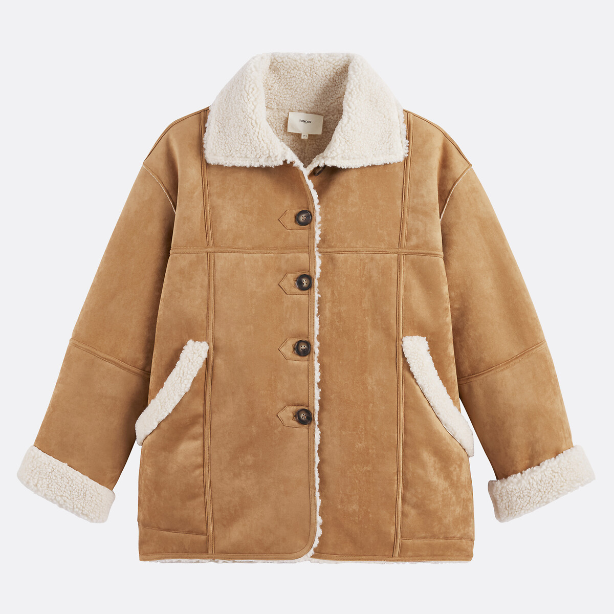 Erik Mid-Length Coat with Sherpa Details camel, SUNCOO