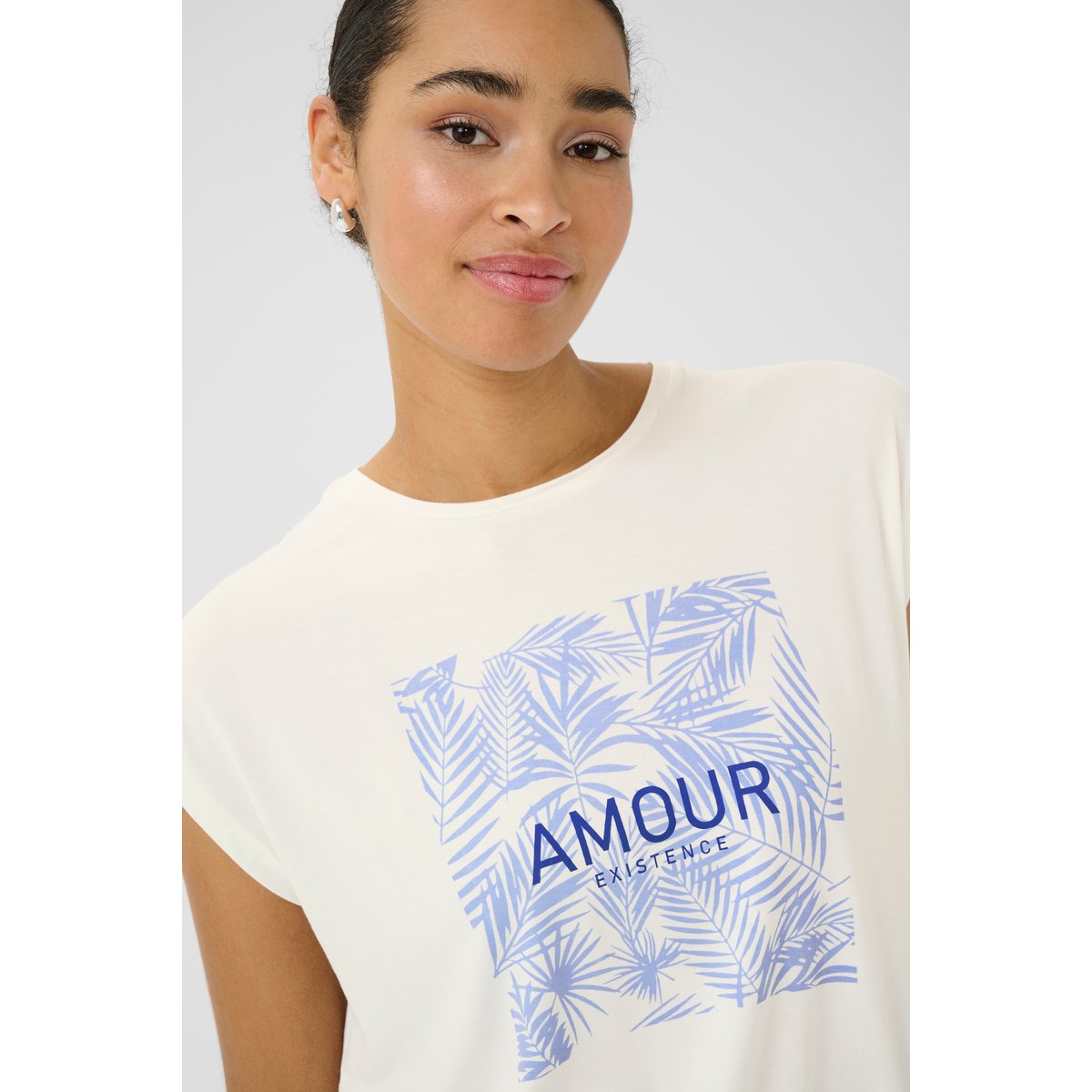 T-shirt à manches courtes coupe ample blanc chalk avec bleu vista blue, KAFFE