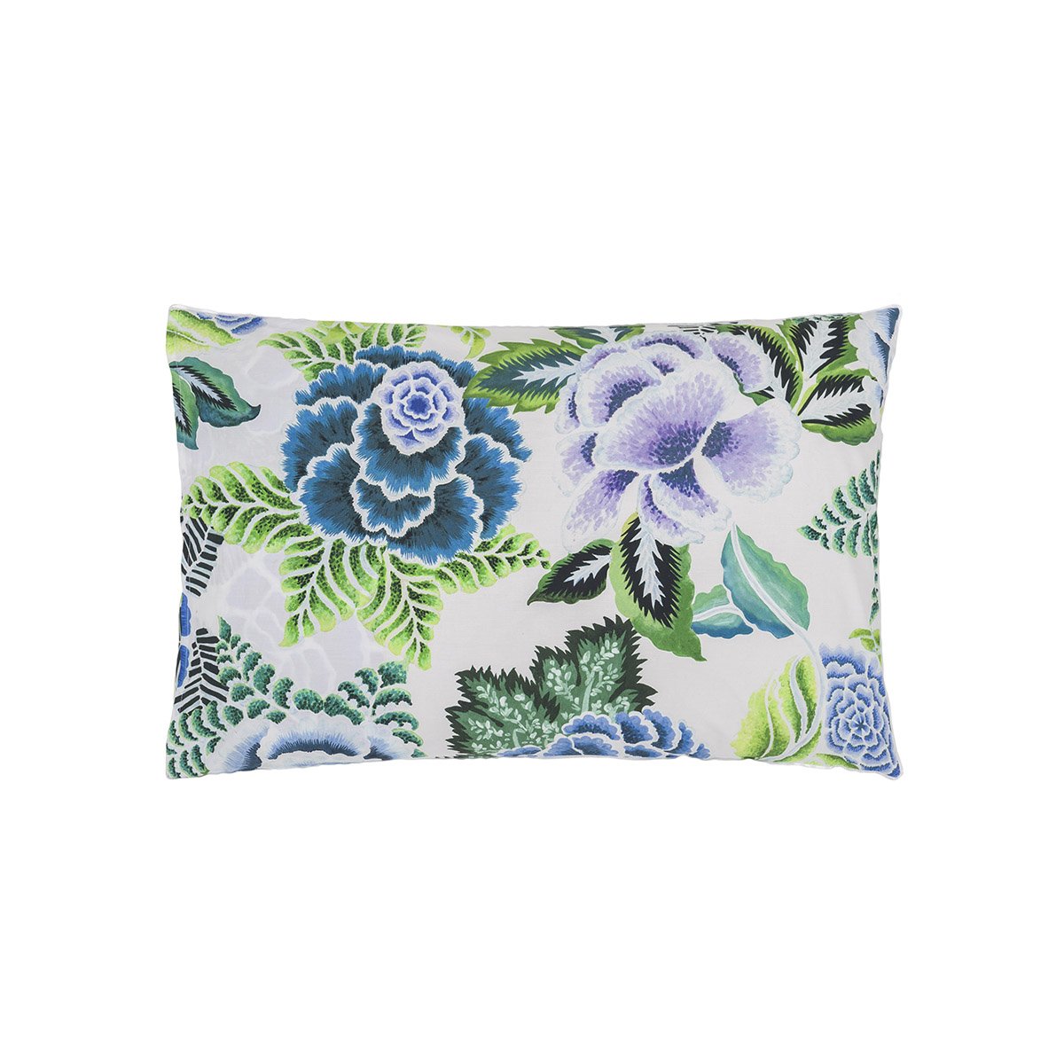 Taie d'oreiller imprimée en percale de coton, ROSE DE DAMAS bleu indigo, DESIGNERS GUILD