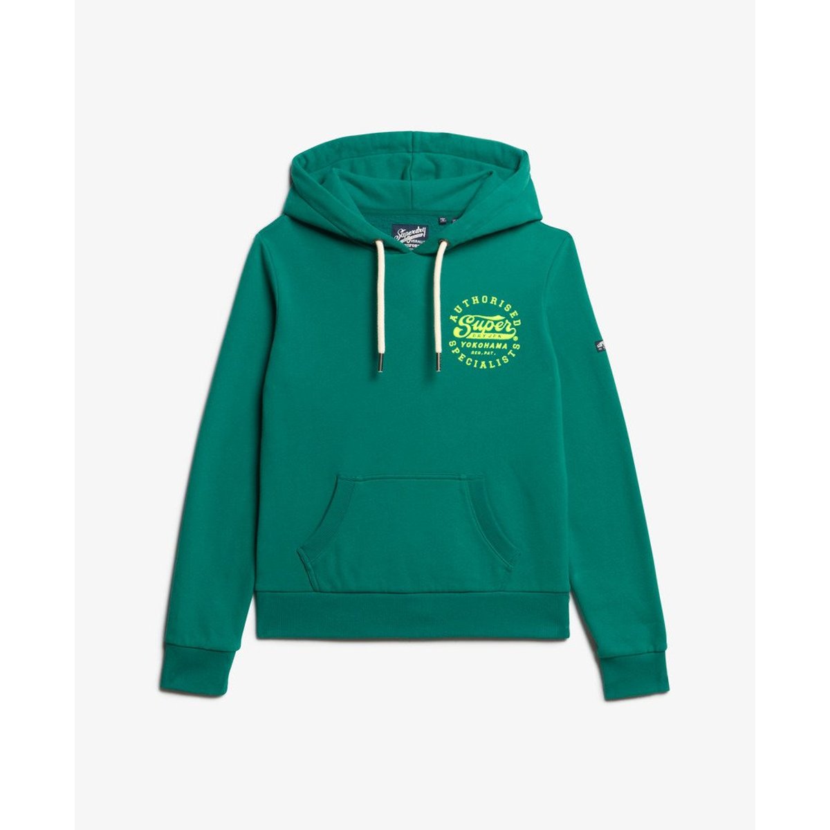 Sweat à capuche à motif brodé fluo vert tempête, SUPERDRY