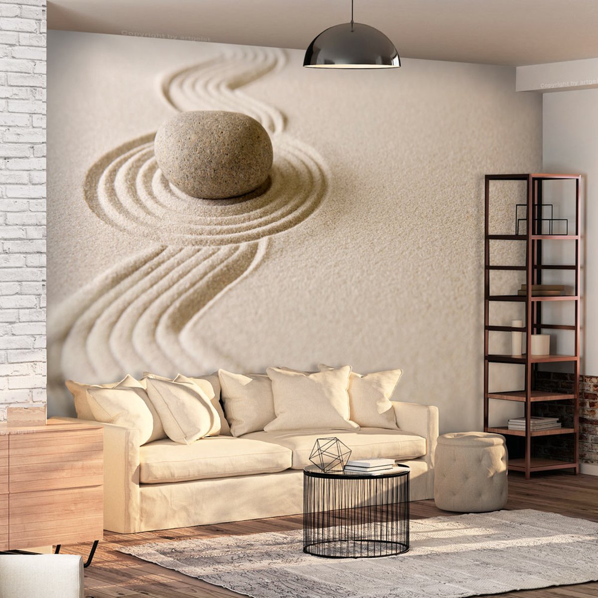 Papier peint intissé panoramique Orient Zen: Balance beige, EDEN