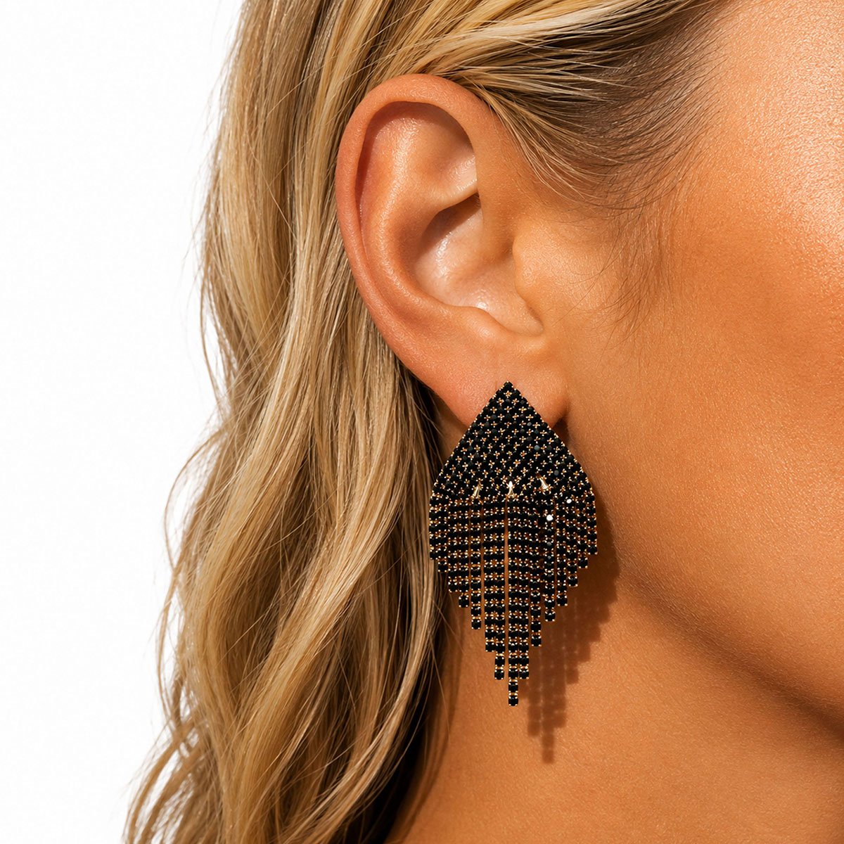 Boucles d'oreilles pendantes strass RYOKAN noir, HIPANEMA