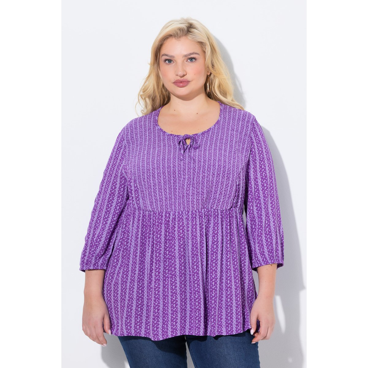 Tunique smockée à fleurs violet, ULLA POPKEN