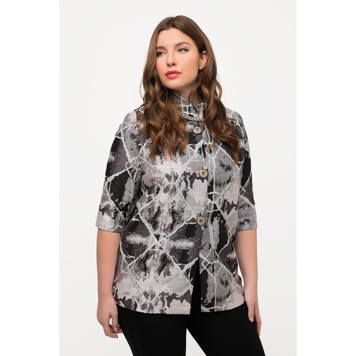 Blazer, motif à carreaux en jacquard noir, ULLA POPKEN