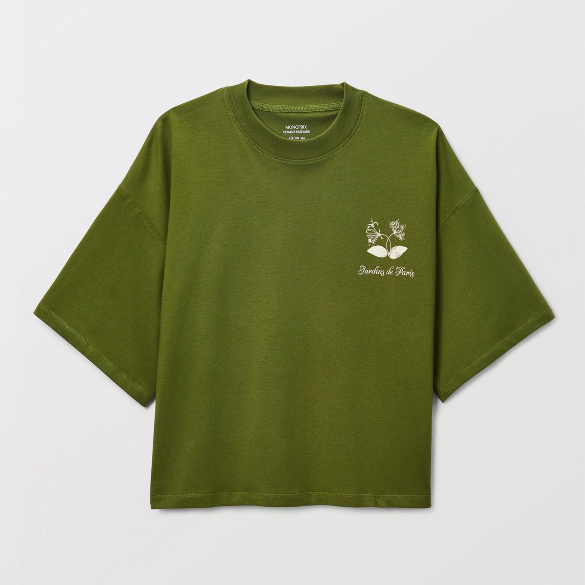 T-shirt à manches courtes avec imprimés placés en coton BIO GOTS asparagus, MONOPRIX