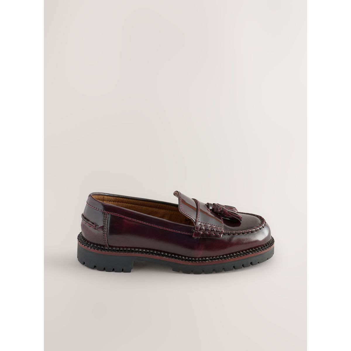 Mocassins habillés en cuir pompon bordeaux, NEXT