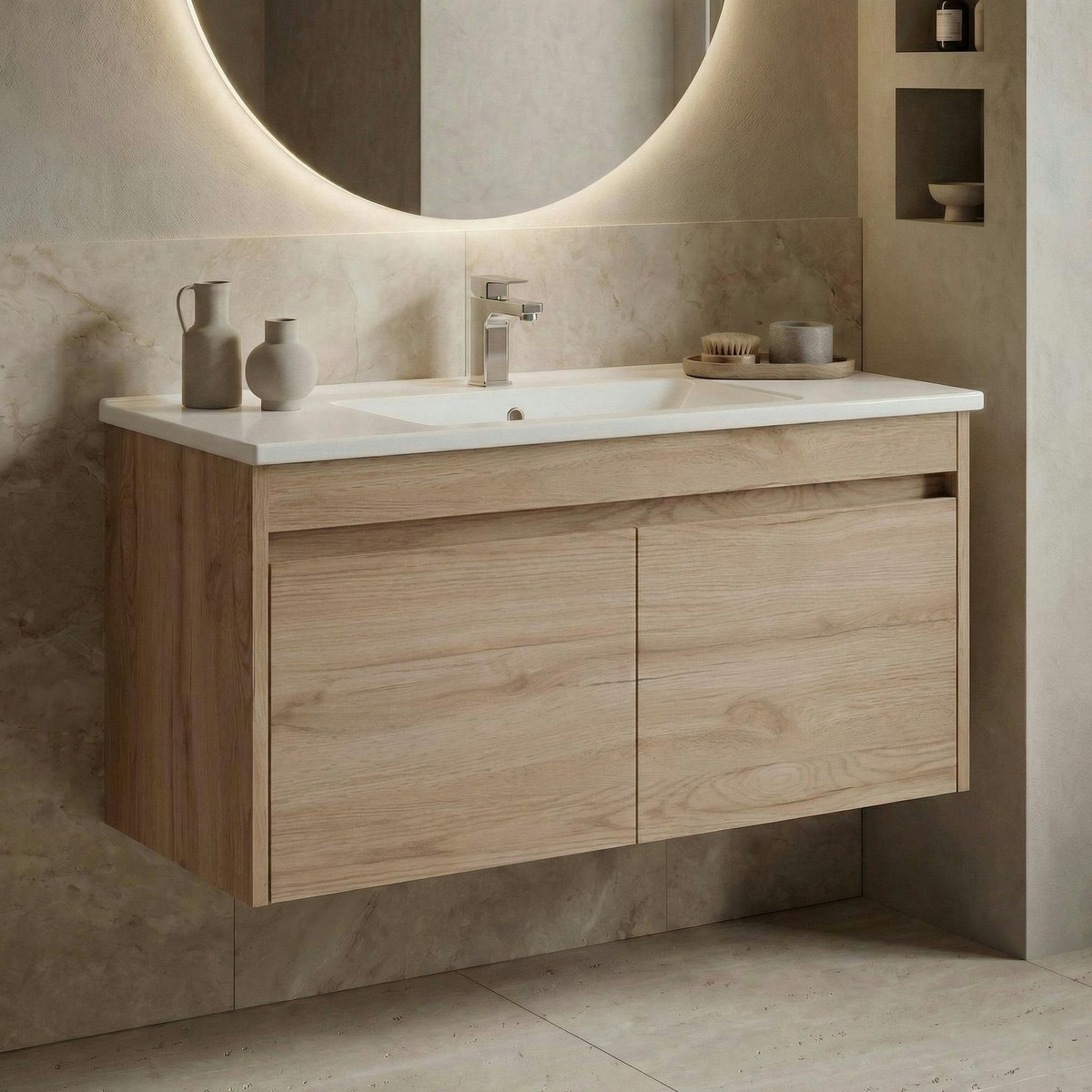 Meuble sous vasque 100 cm + vasque MOANA bois clair, PIER IMPORT