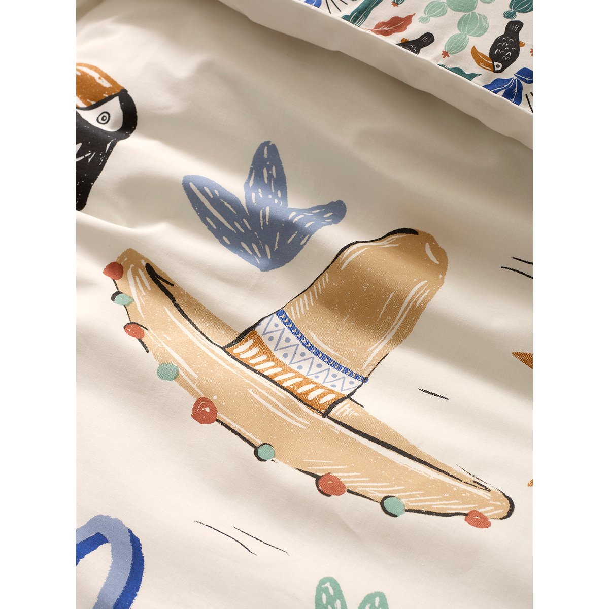 Parure housse de couette + taie d'oreiller MEXICO STORY, avec coton recyclé multicolore, VERTBAUDET