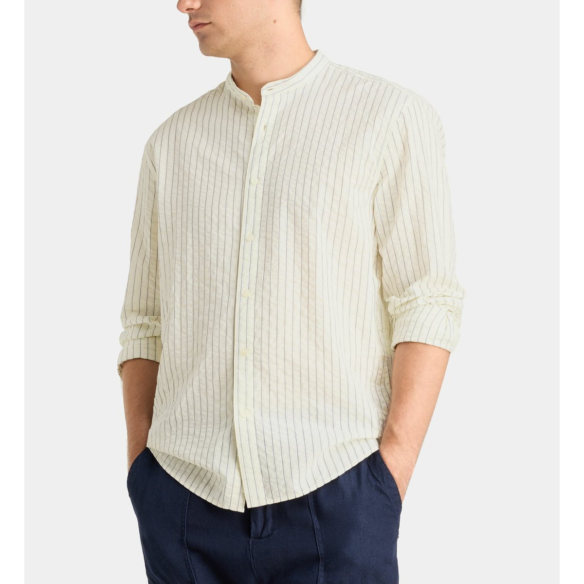 Chemise ritmao rayée en coton blanc et bleu, GALERIES LAFAYETTE