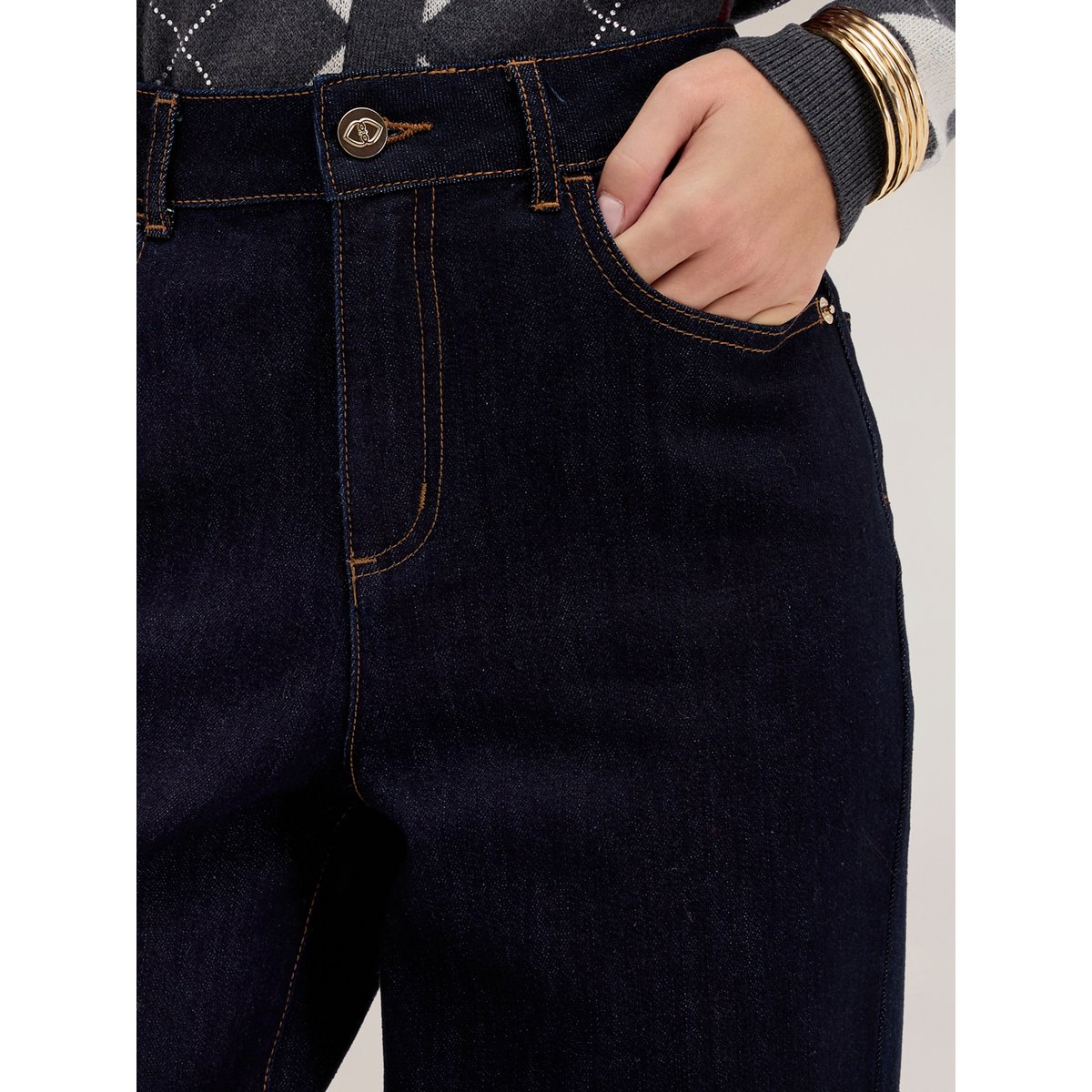 Jean cropped taille haute avec revers bleu, MOTIVI