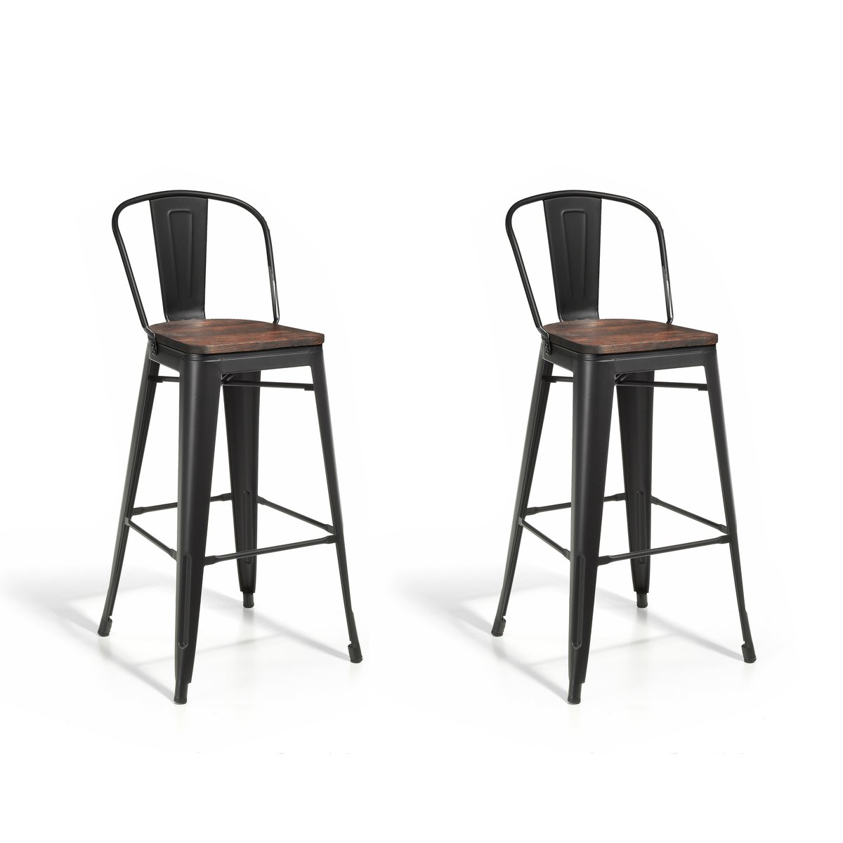 Lot de 2 tabourets de bar hauts, MEET graphite-noyer, HISPANOHOGAR