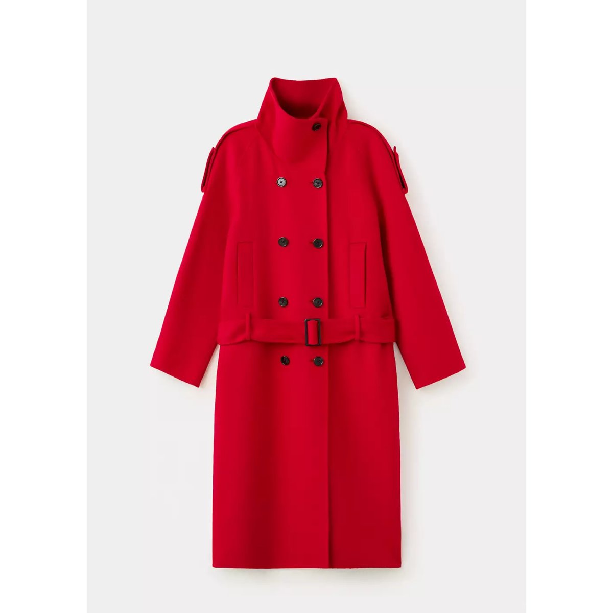 Manteau laine ceinture rouge, MANGO