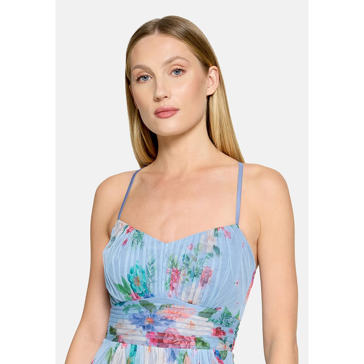 Robe de soirée à imprimé à fleurs blue/rosé, VERA MONT