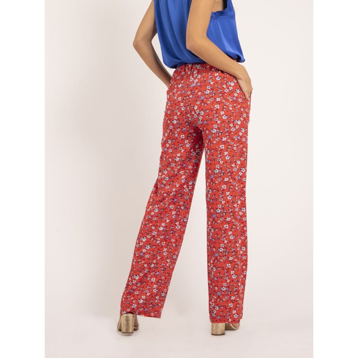 Pantalon Fluide Motifs Euxane rouge, DONA LISA