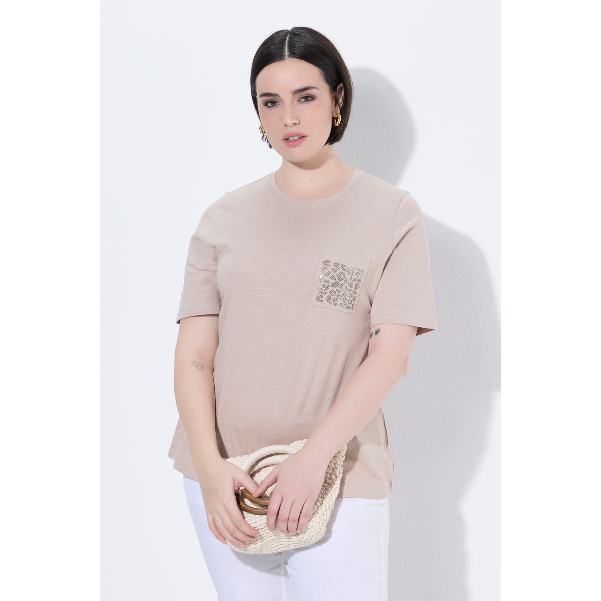 T-shirt décolleté rond et manches courtes beige, ULLA POPKEN