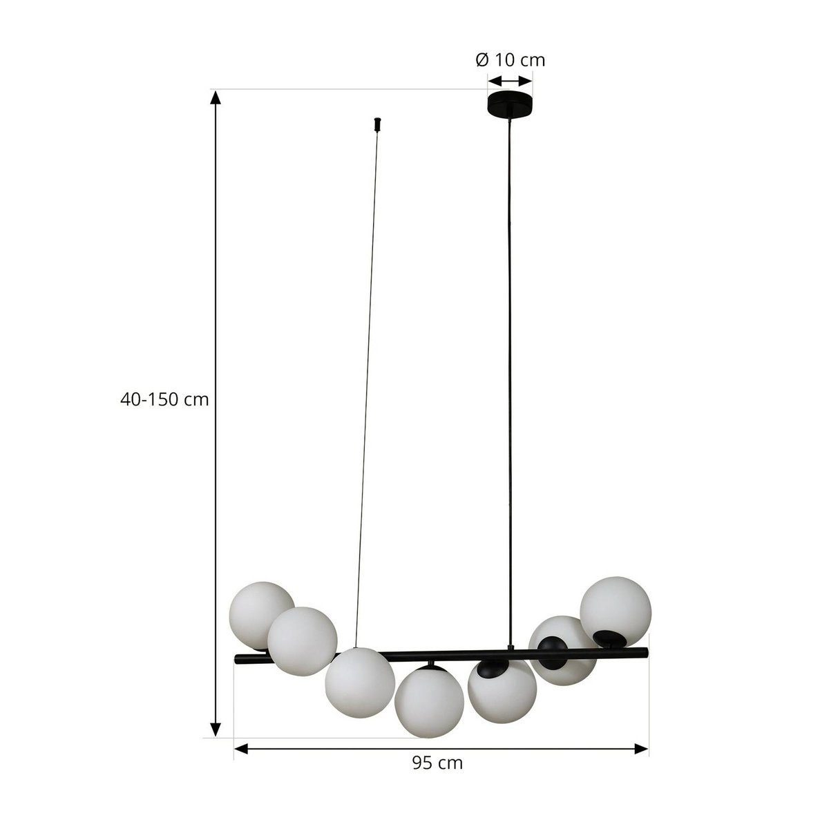 Suspension en verre design, Isandro noir mat, opale, LUCANDE