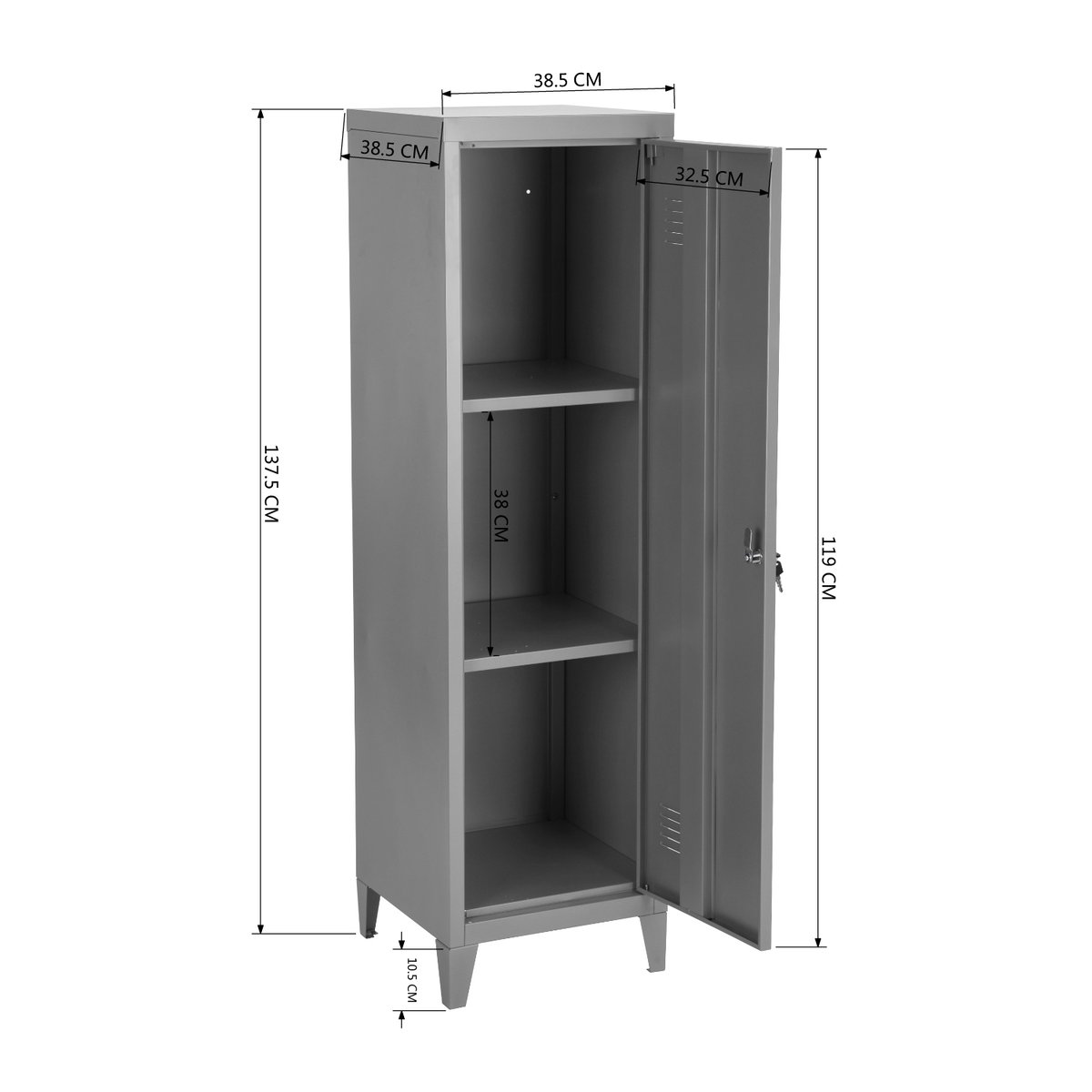 Armoire de rangement en métal 1 porte 3 étagères style industriel, COUNCILBLUFFS gris, MEUBLES COSY