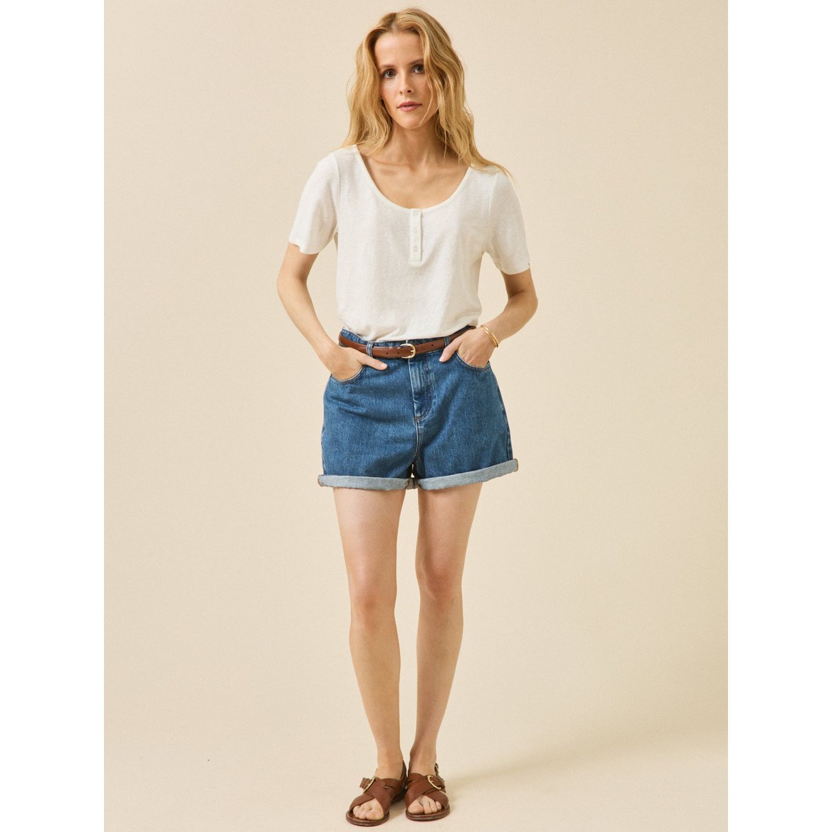 T-shirt tunisien lin et viscose ecru, CYRILLUS