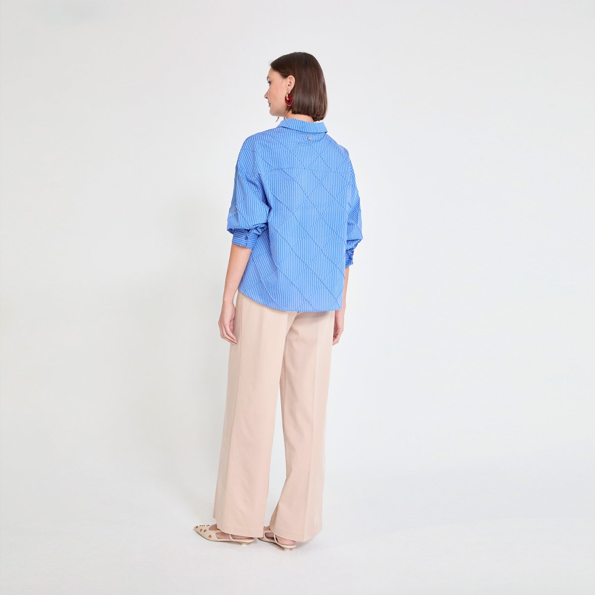 Chemise à rayures surpiquées azur, LOLA CASADEMUNT