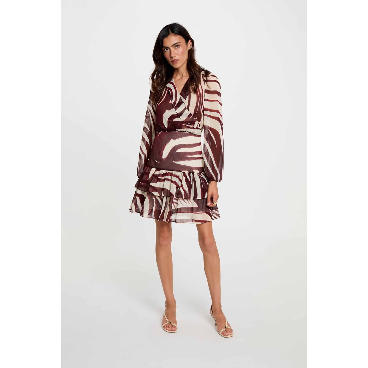 Robe courte col v multicolore, MORGAN