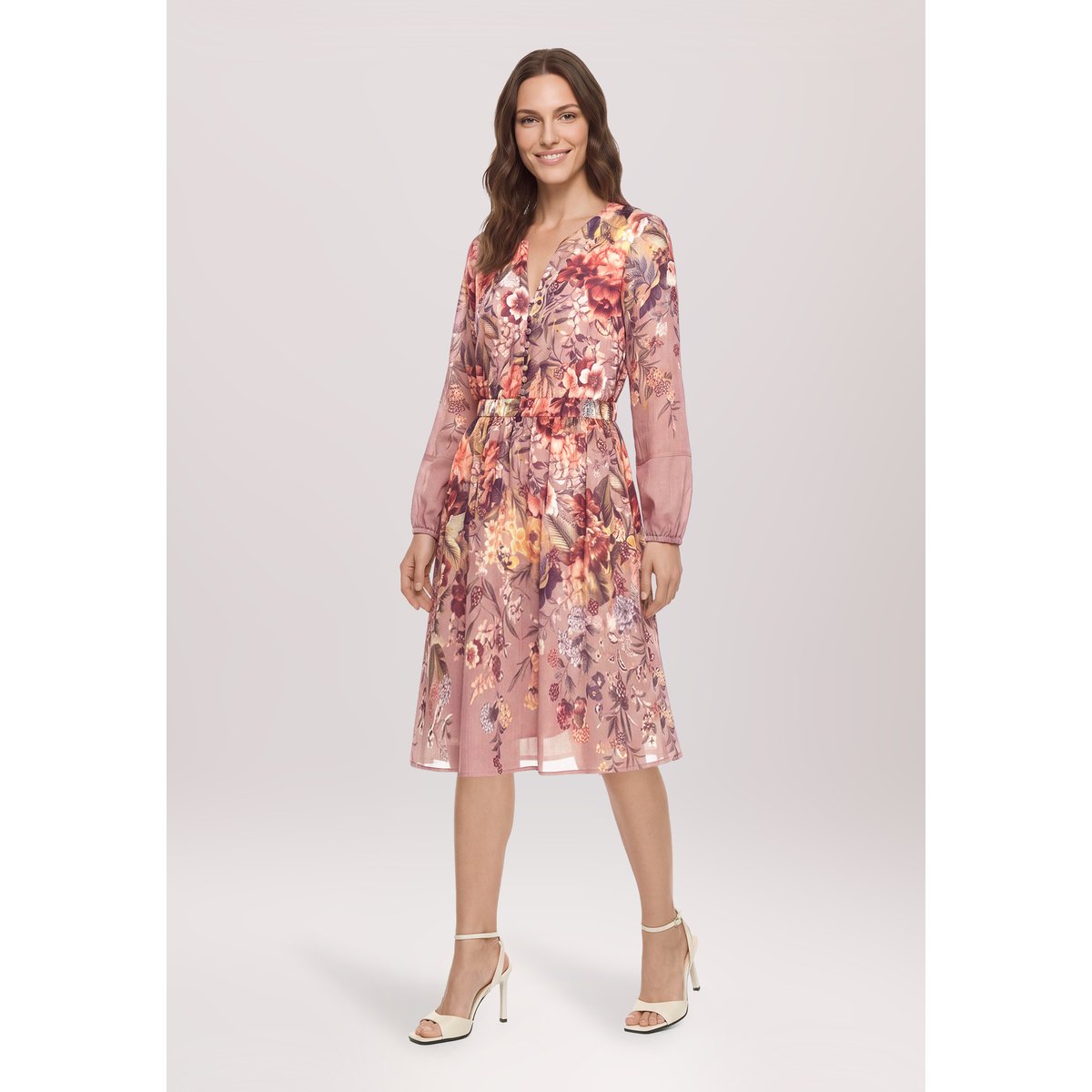 Robe longueur midi à imprimé dark pink/rosé, VERA MONT