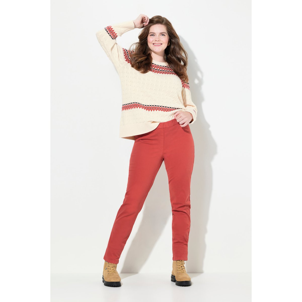 Jegging, ceinture élastiquée, 2 poches rouge brique, ULLA POPKEN