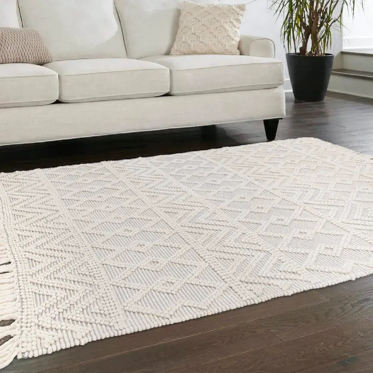 Tapis salon et chambre à franges pure laine SAGRA gris, NOVATREND