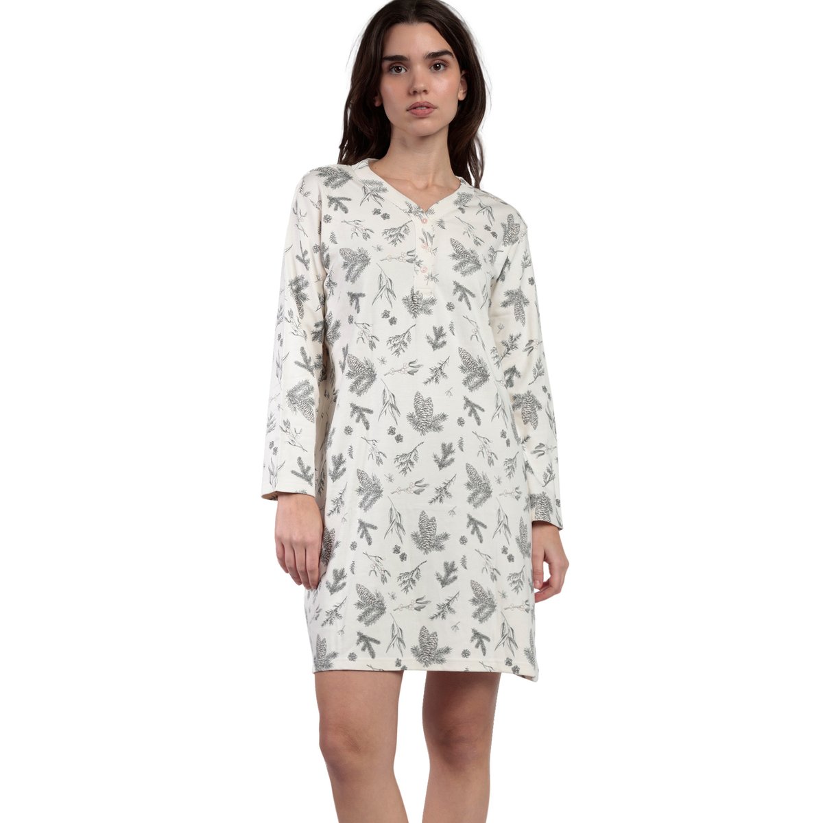 Chemise de nuit manches longues Winter Wood gris, ADMAS