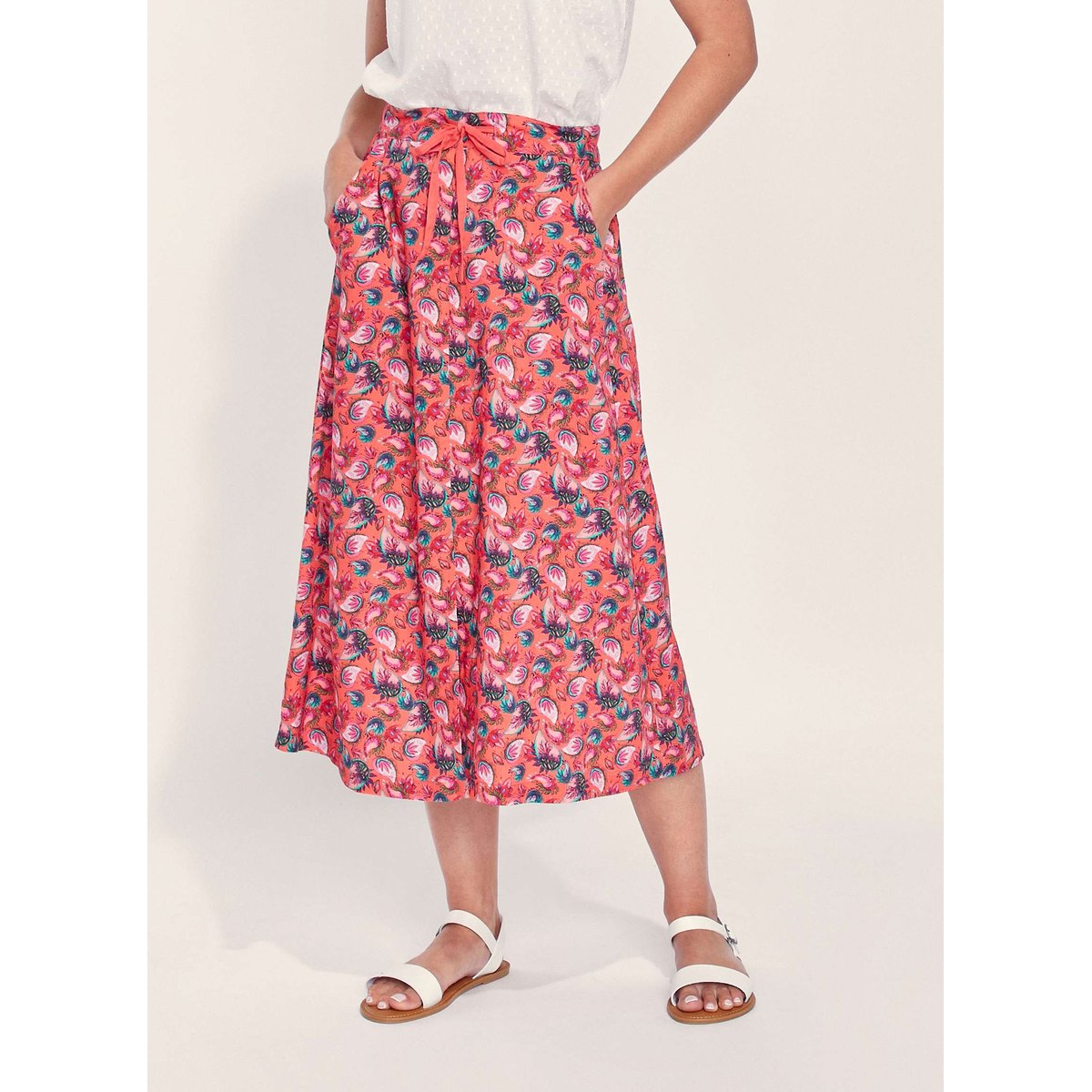Jupe midi imprimée fluide Ecovero ADELINA rose corail adelina, LA FIANCÉE