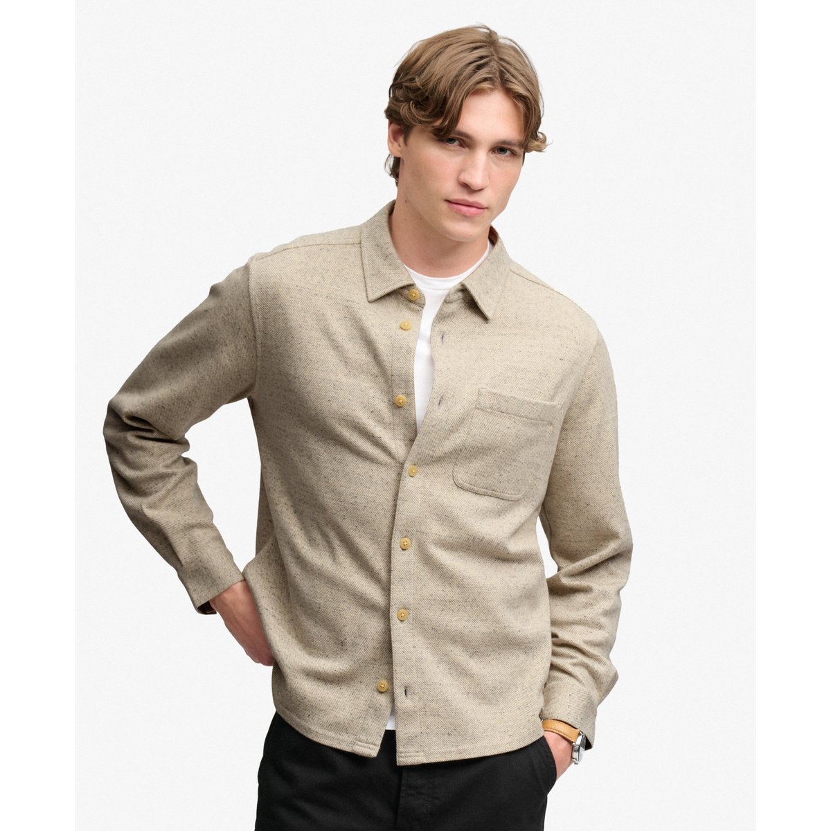 Chemise en Jersey Twill Tweed tweed écru, SUPERDRY