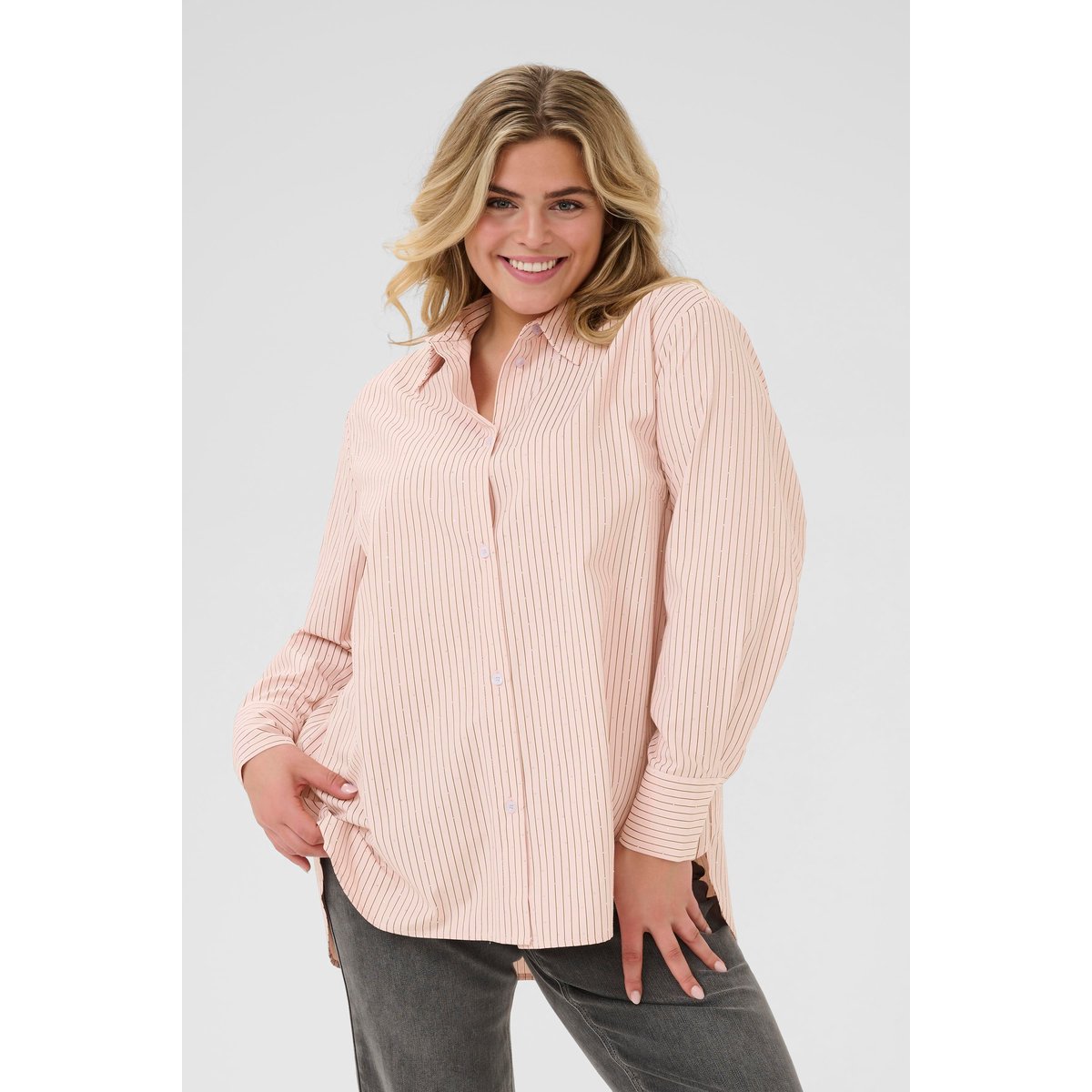 Chemise à manches longues rose lotus stripe, KAFFE CURVE