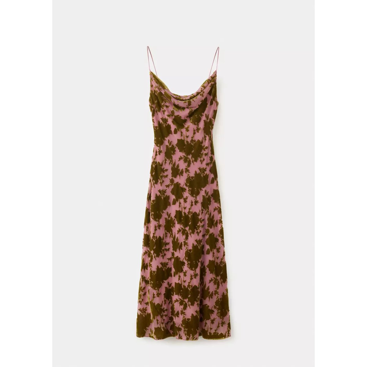 Robe dévoré à encolure drapée rose, MANGO